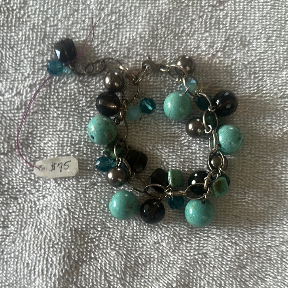 Swarovski Blue and Black Beaded Bracelet with Silver Chain
